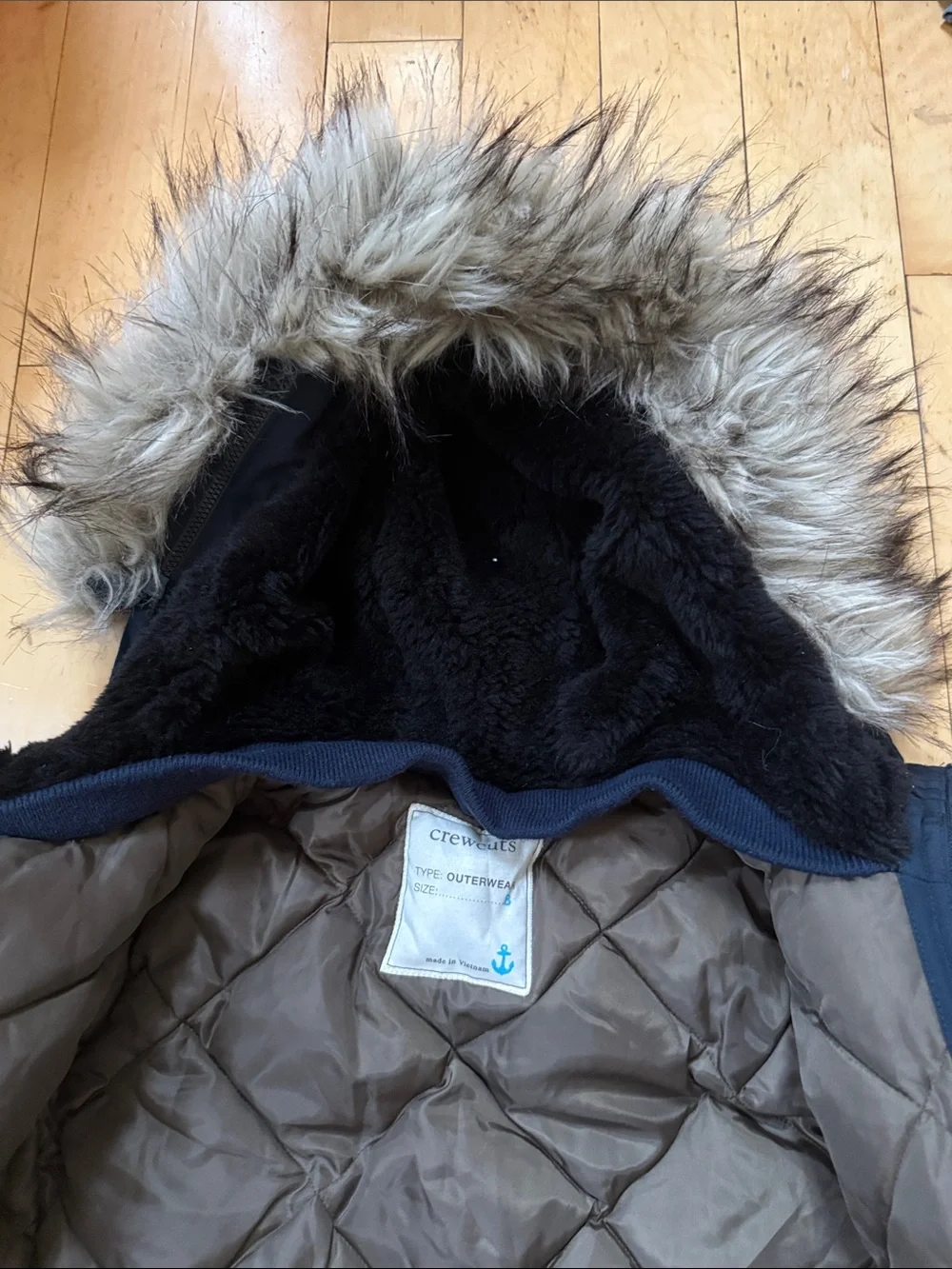 J. Crew Navy Blue Faux Fur Hooded Kids Parka